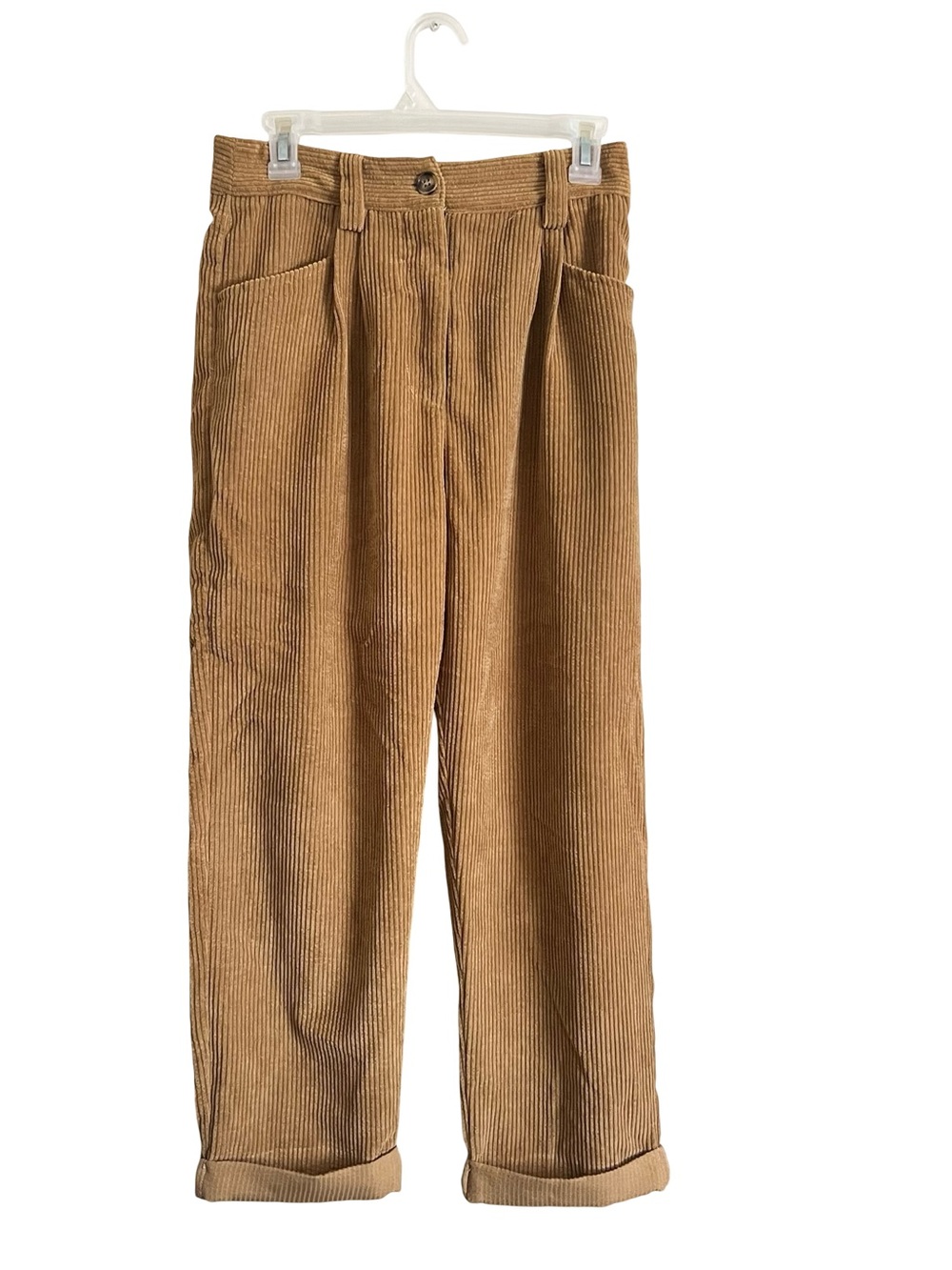 Petal & Pup Corduroy Cropped High-Rise Tapered Pants in Camel Brown